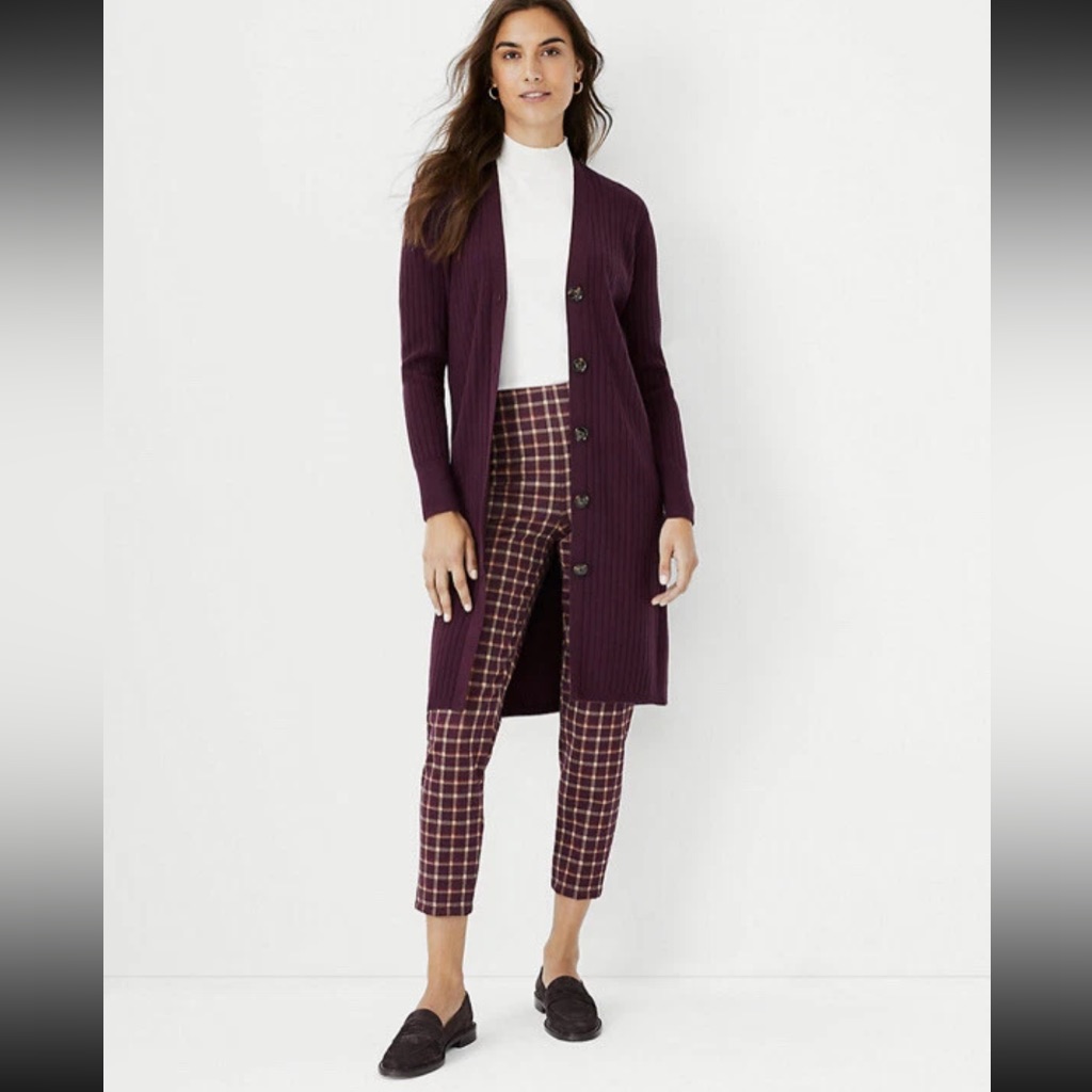 Nwt Ann Taylor Ribbed V-Neck Cardigan Plum Rose Sz Xs Petite